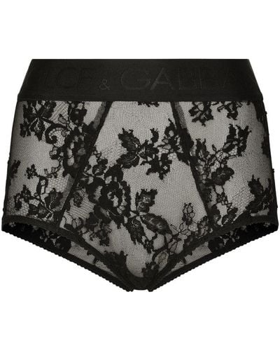 Dolce & Gabbana Lace High-Waisted Panties - Black