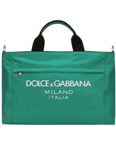 Dolce & Gabbana Nylon Holdall With Rubberized Logo - Green