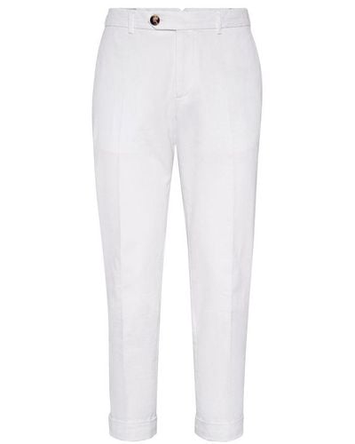 Brunello Cucinelli Gabardine Garment Dyed Trousers - White