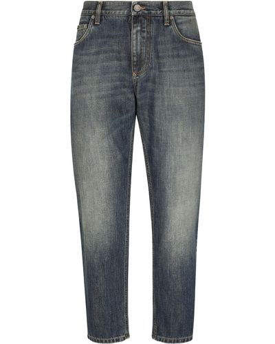 Dolce & Gabbana Stretch-Jeans Loose aus hellblauem Washed-Denim - Grau