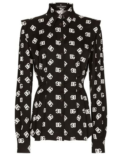Dolce & Gabbana Silk All-over Logo Blouse - Black