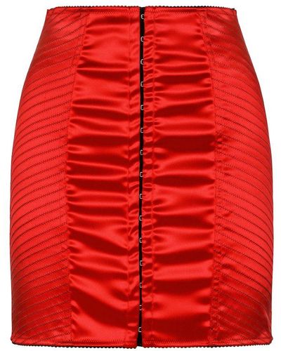 Dolce & Gabbana Satin Miniskirt With Hook-and-eye Fastenings - Red