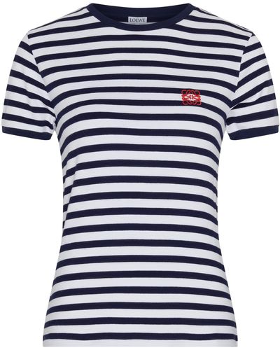 Loewe T-shirt En Jersey À Rayures Et À Broderie Anagram - Bleu
