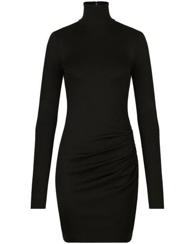 Dolce & Gabbana Midi Robe Manteau Dress In Stretch Wool - Black