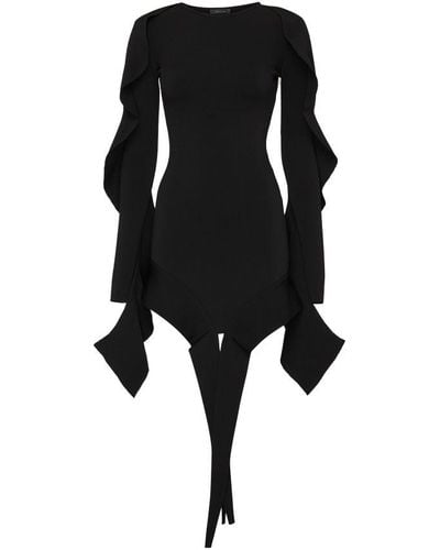 Mugler Short Asymmetric Knitted Dress - Black