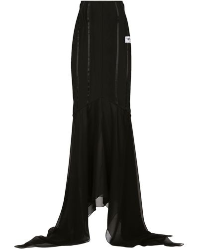 Dolce & Gabbana Jupe longue avec volant style sirène en soie - Noir