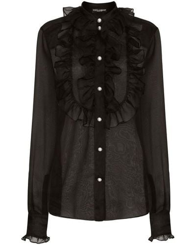 Dolce & Gabbana Organza Shirt With Ruffles - Black
