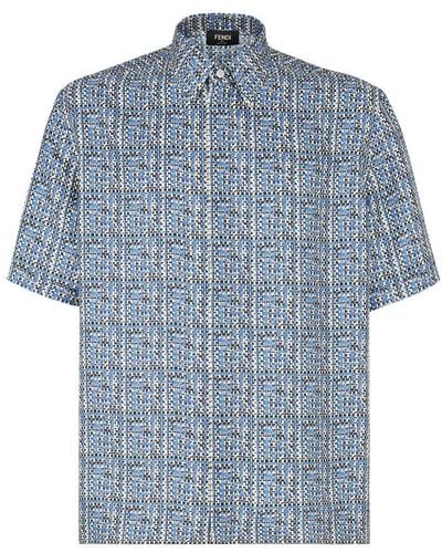 Fendi Shirt With Italian-Style Collar And Short Sleeves - Blue