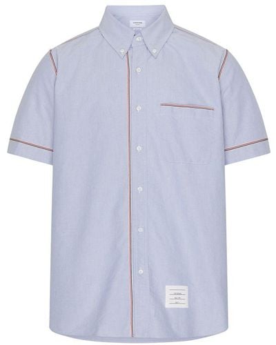 Thom Browne Straight Fit Short-Sleeved Shirt - Blue