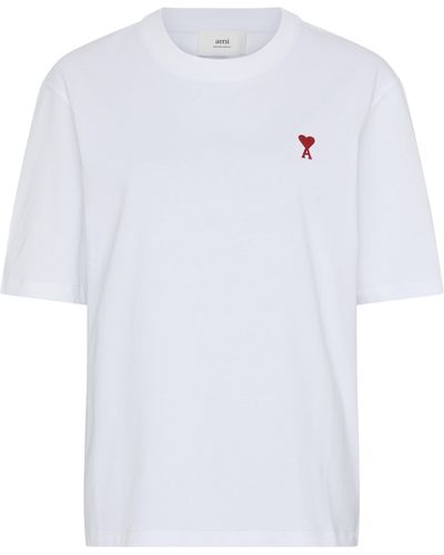 Ami Paris T-shirt en coton biologique à logo brodé - Blanc