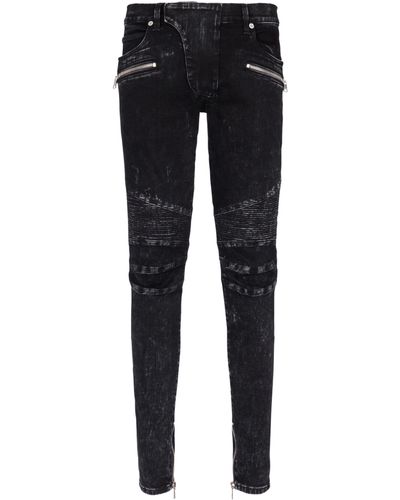 Balmain Jean slim à détails côtelés en denim - Noir