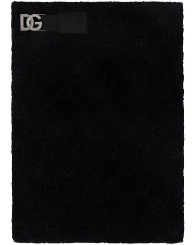 Dolce & Gabbana Cotton Jacquard Beach Towel With Dg Monogram - Black
