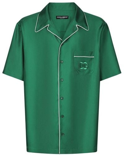 Dolce & Gabbana Silk Twill Shirt With Dg Embroidery - Green