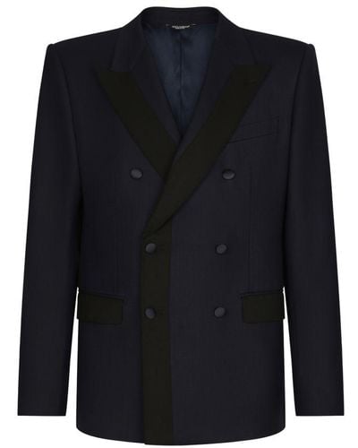 Dolce & Gabbana Double-breasted Stretch Wool Sicilia-fit Jacket - Blue