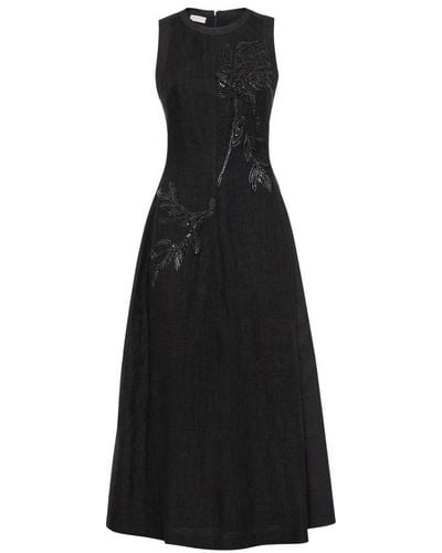 Brunello Cucinelli Shiny Embroidered Dress - Black