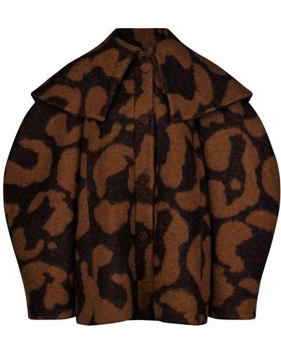 Nina Ricci Cocoon Leopard Wool Jacquard Coat - Brown
