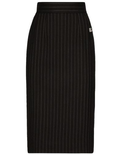 Dolce & Gabbana Short Straight-Cut Pinstripe Wool Skirt - Black
