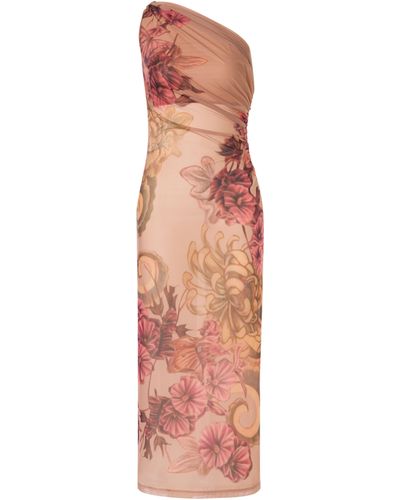 Alberta Ferretti Robe à une épaule avec imprimé tatouage - Rose