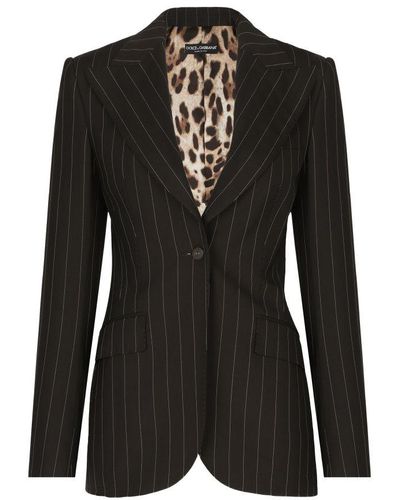 Dolce & Gabbana Pinstripe Wool Turlington Jacket - Black