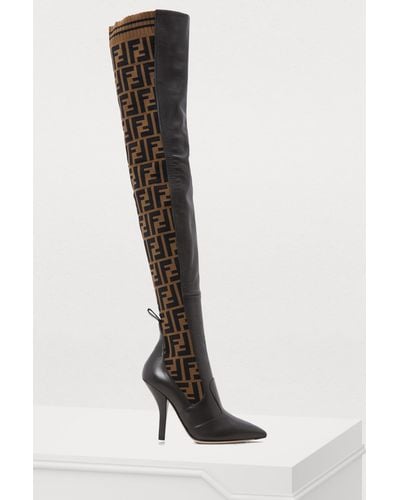 Fendi Rockoko Heeled Thigh-high Boots - Black