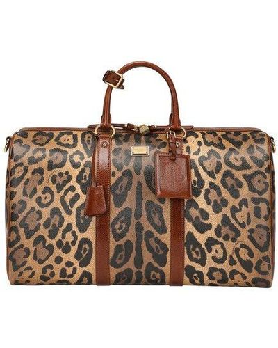 Dolce & Gabbana Medium Travel Bag In Leo-print - Brown