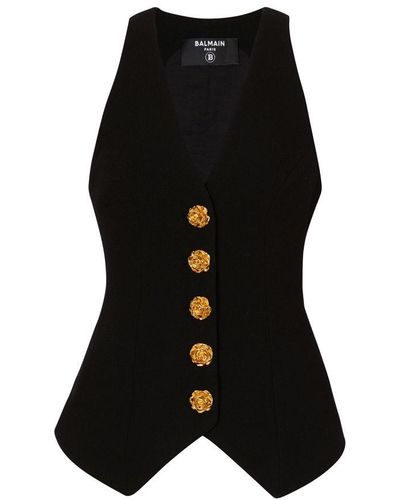 Balmain Double Crêpe Tailored Waistcoat - Black