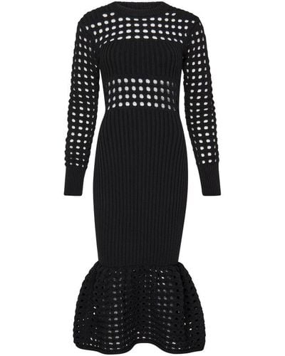 Alexander McQueen Knit And Fishnet Midi Dress - Black