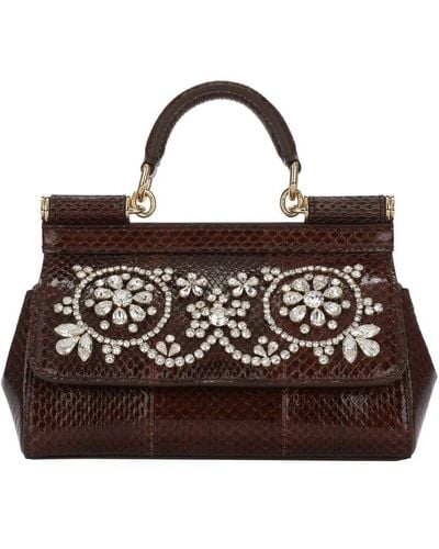 Dolce & Gabbana Small Sicily Bag With Rhinestones - Brown