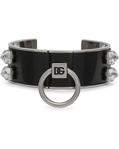 Dolce & Gabbana Bracelet torque en cuir - Noir