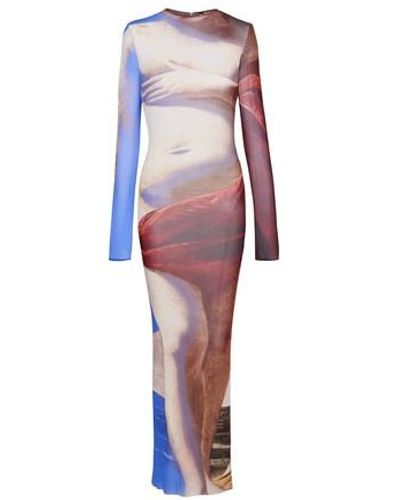 Balmain Langes Kleid aus Tüll mit Trompe-l'œil-Print - Lila