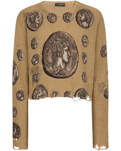 Dolce & Gabbana Leinenpullover mit Rundhalsausschnitt und Print - Mettallic
