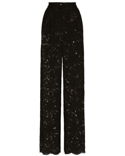 Dolce & Gabbana Flared Branded Stretch Lace Pants - Black