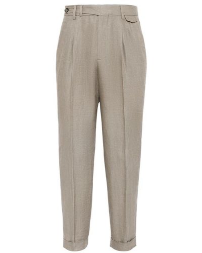 Brunello Cucinelli Leisure Fit Trousers With Double Pleats - Grey