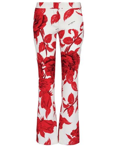 Balmain Floral-print Fla Pants - Red