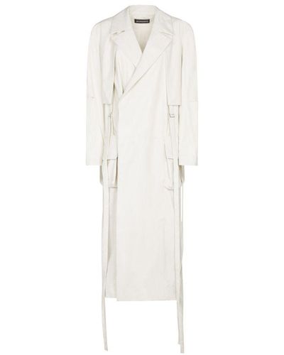 Ann Demeulemeester Ilda Long Trench Coat Crumpled Paper Effect - White