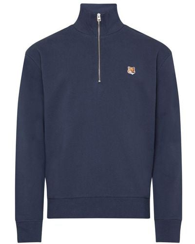 Maison Kitsuné Fox Head Logo Sweatshirt With Half-zipper - Blue