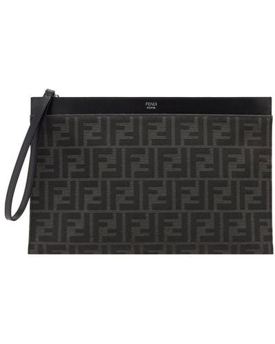 Fendi Ff Jacquard Flat Pouch Medium - Black