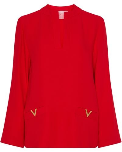 Valentino Garavani Seidenhemd mit V aus Metall - Rot