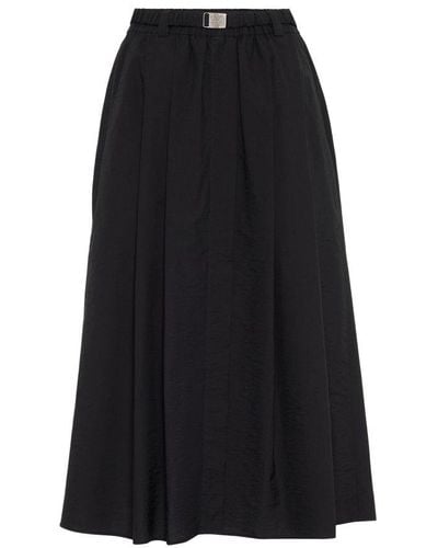 Brunello Cucinelli Belted-waist Gather-detail Midi Skirt - Black