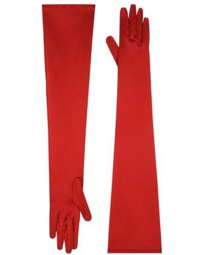 Dolce & Gabbana Long Gloves In Stretch Satin - Red