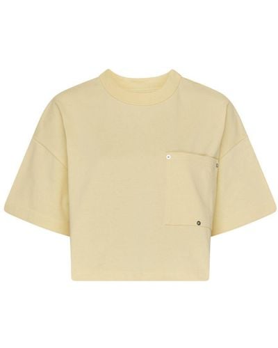 Bottega Veneta Jersey Cropped T-Shirt With V Pocket - Natural