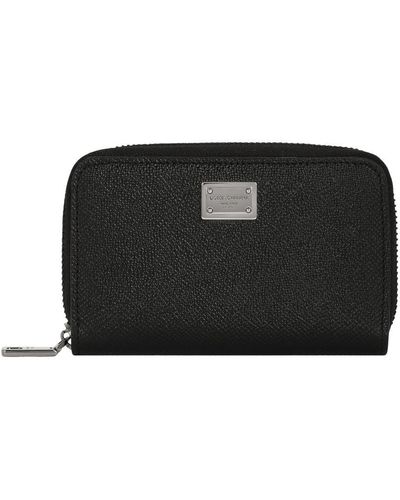 Dolce & Gabbana Small Calfskin Zip-around Wallet With Logo Tag - Black