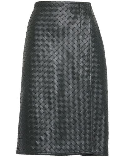 Bottega Veneta Intrecciato Leather Skirt - Gray