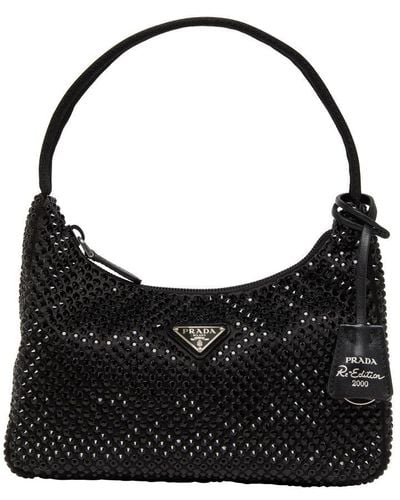 Prada Mini Satin Bag With Crystals - Black
