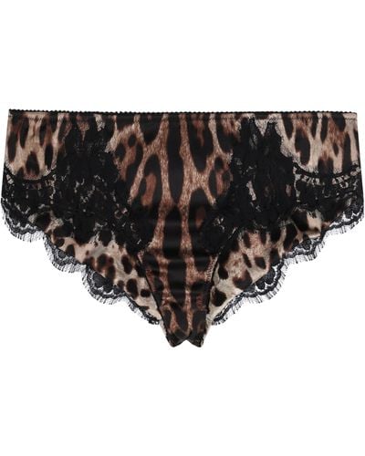 Dolce & Gabbana Slip en satin à imprimé léopard et détails en dentelle - Noir