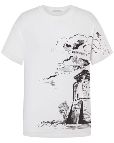 Alberta Ferretti Organic Jersey T-Shirt With Castle Print - White