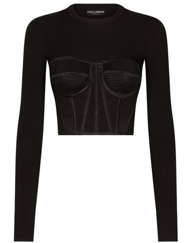 Dolce & Gabbana Fine-Rib Viscose Bustier Sweater - Black
