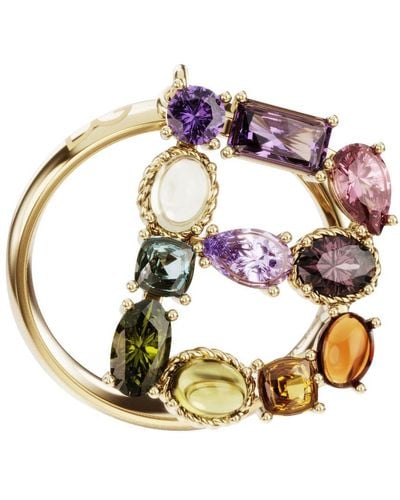 Dolce & Gabbana Rainbow Alphabet B Ring In Yellow Gold With Multicolor Fine Gems - Metallic