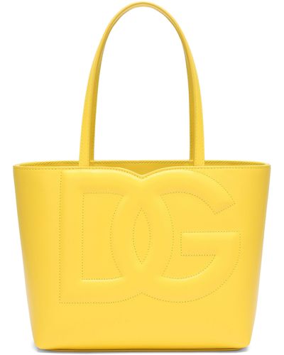 Dolce & Gabbana Kleiner Shopper DG Logo Bag aus Kalbsleder - Gelb