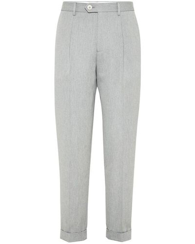 Brunello Cucinelli Leisure Fit Trousers With Pleats - Grey